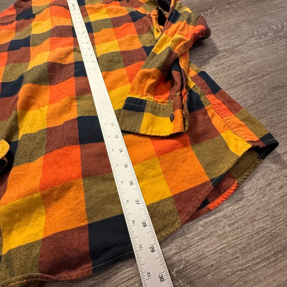 Banana Republic Shirt Men L Orange Plaid Cotton Ultra Soft Flannel Untucked Slim
